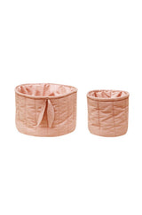 SET OF TWO QUILTED BASKETS VINTAGE NUDE