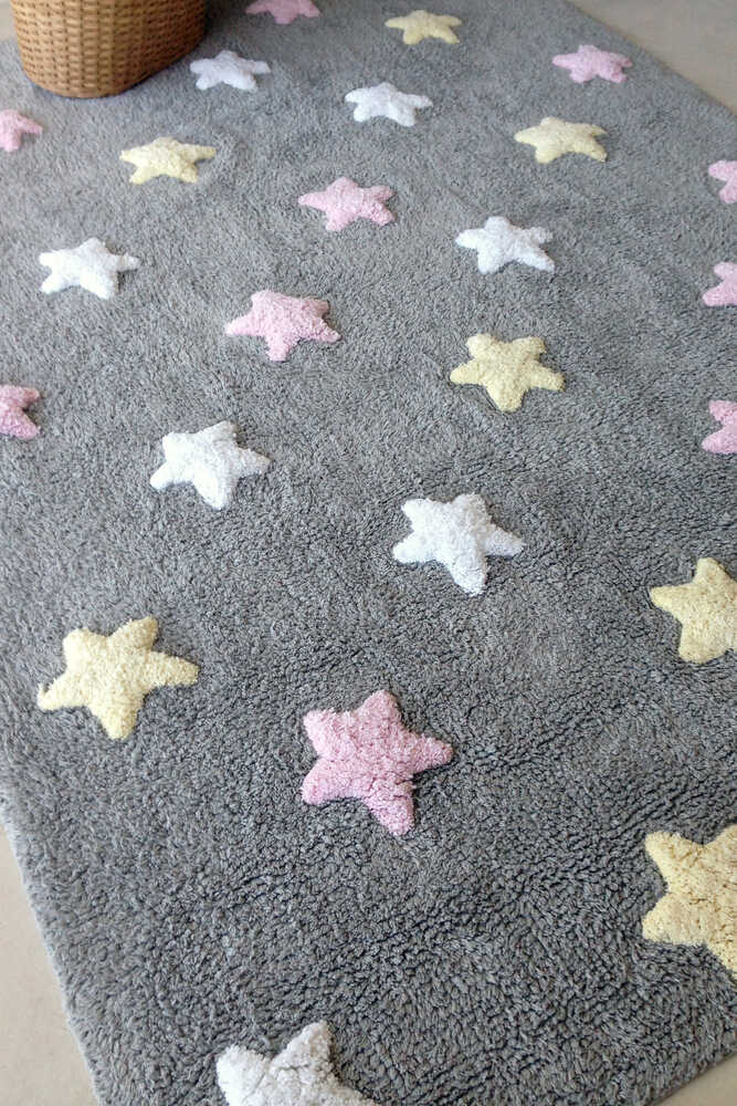 WASHABLE RUG TRICOLOR STARS GREY-PINK Lorena Canals