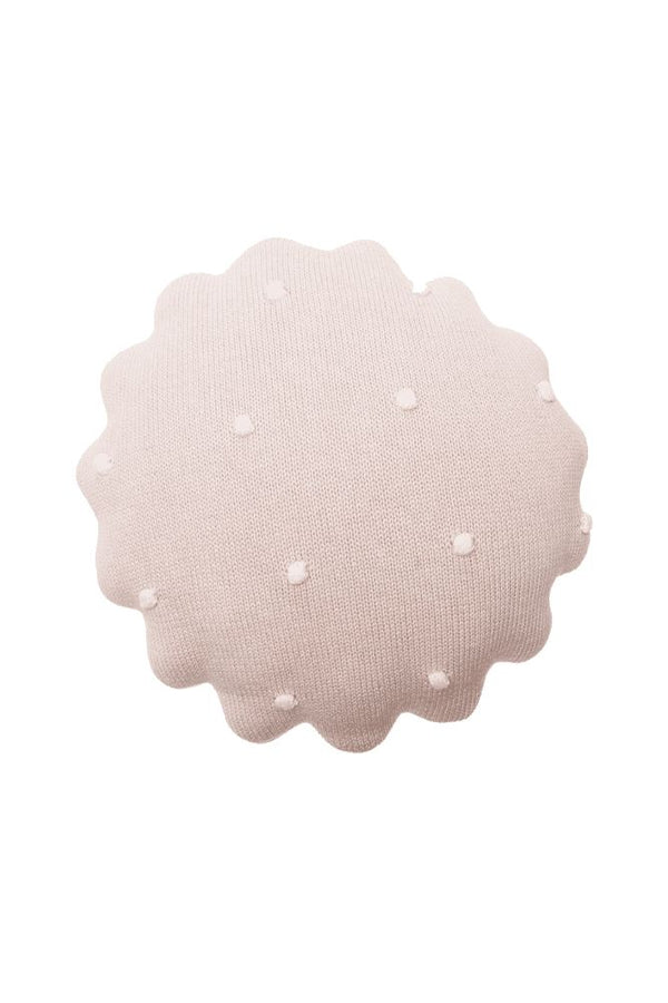 KNITTED CUSHION ROUND BISCUIT PINK