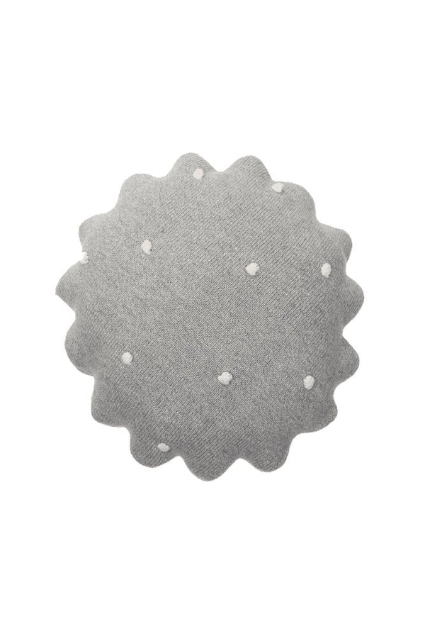 KNITTED CUSHION ROUND BISCUIT GREY