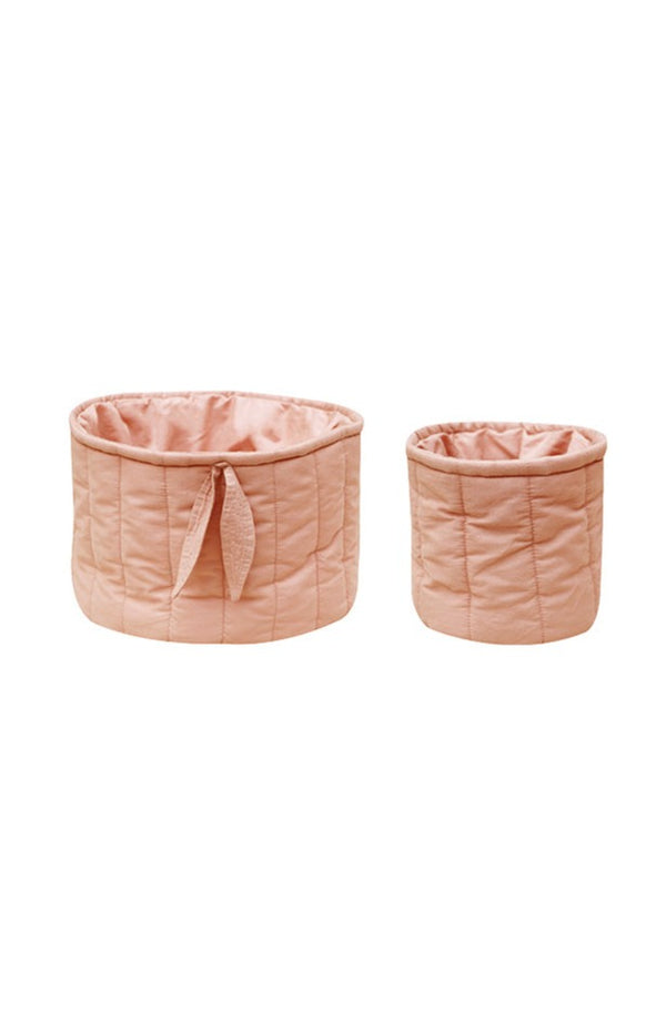 SET OF TWO QUILTED BASKETS VINTAGE NUDE