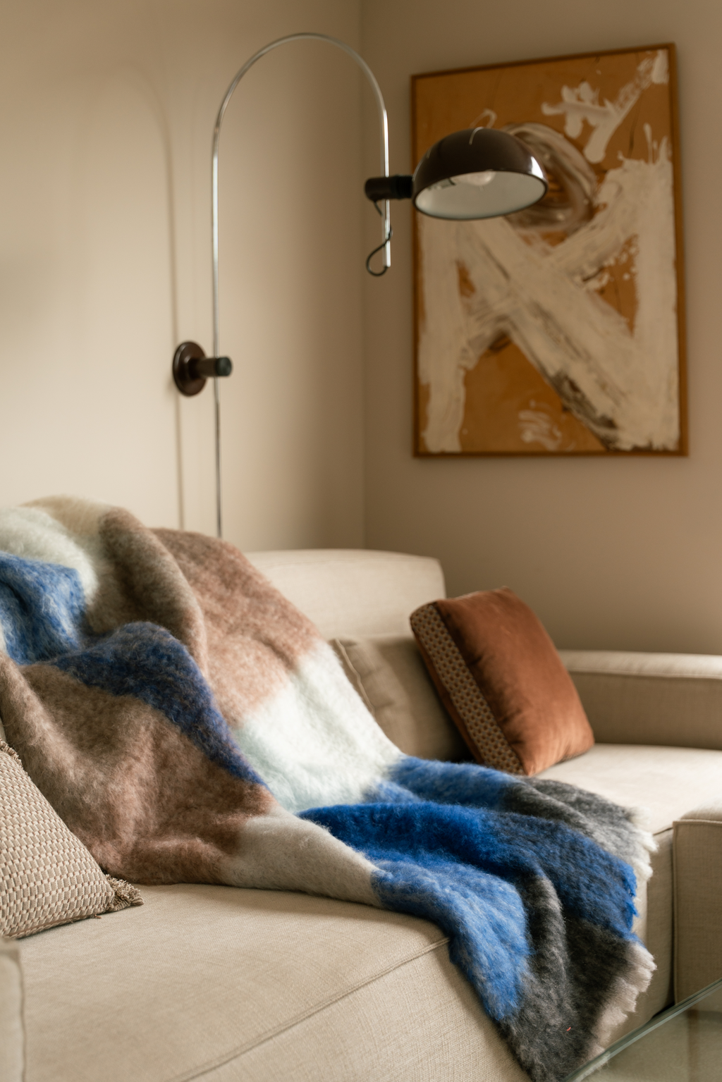 MOHAIR COUVERTURE CHECKS BLUE