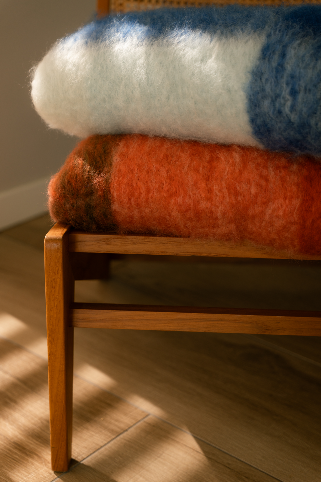 MOHAIR COUVERTURE CHECKS BLUE