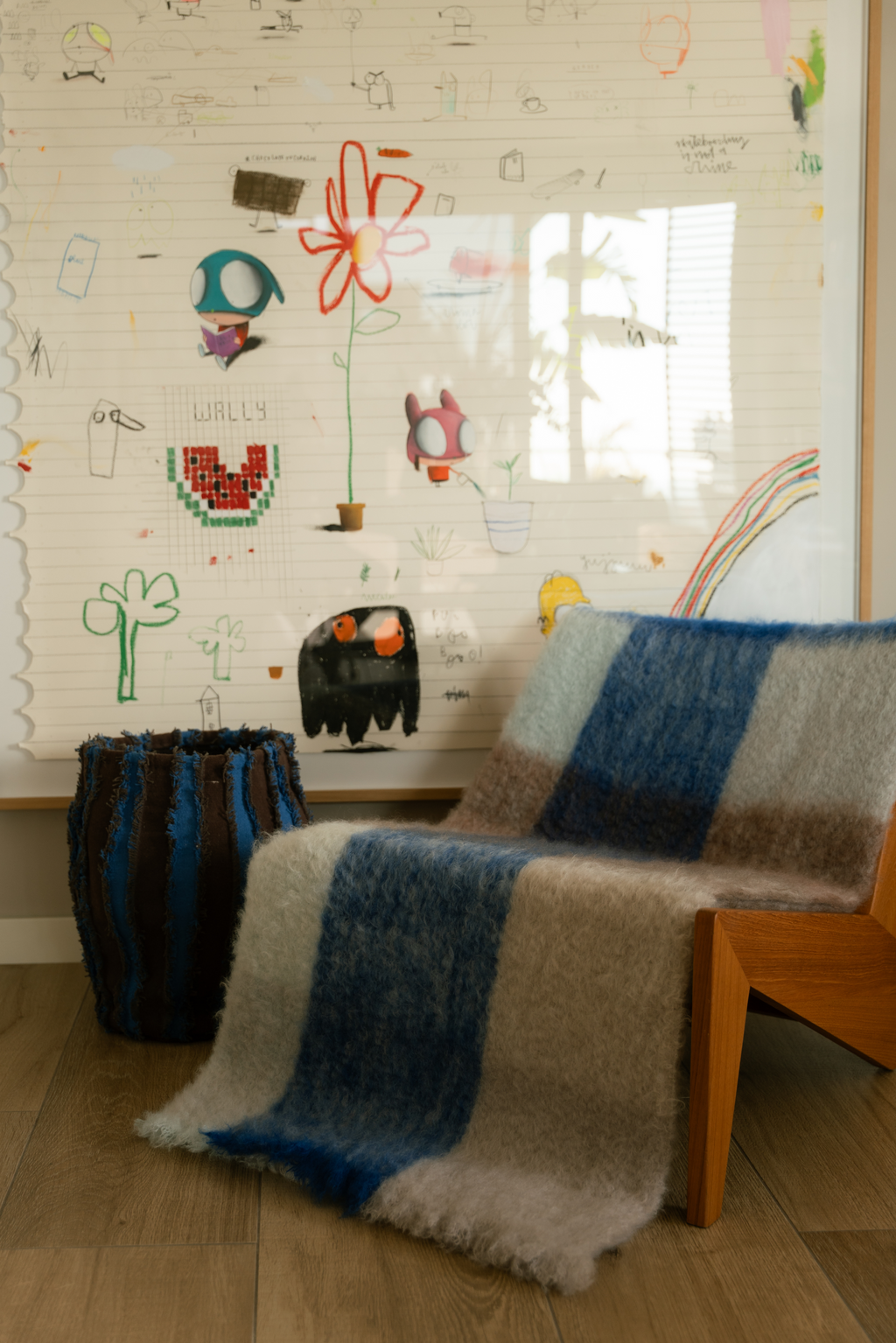 MOHAIR COUVERTURE CHECKS BLUE