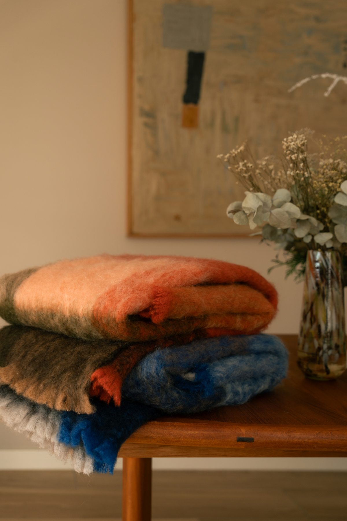 MOHAIR COUVERTURE CHECKS RED
