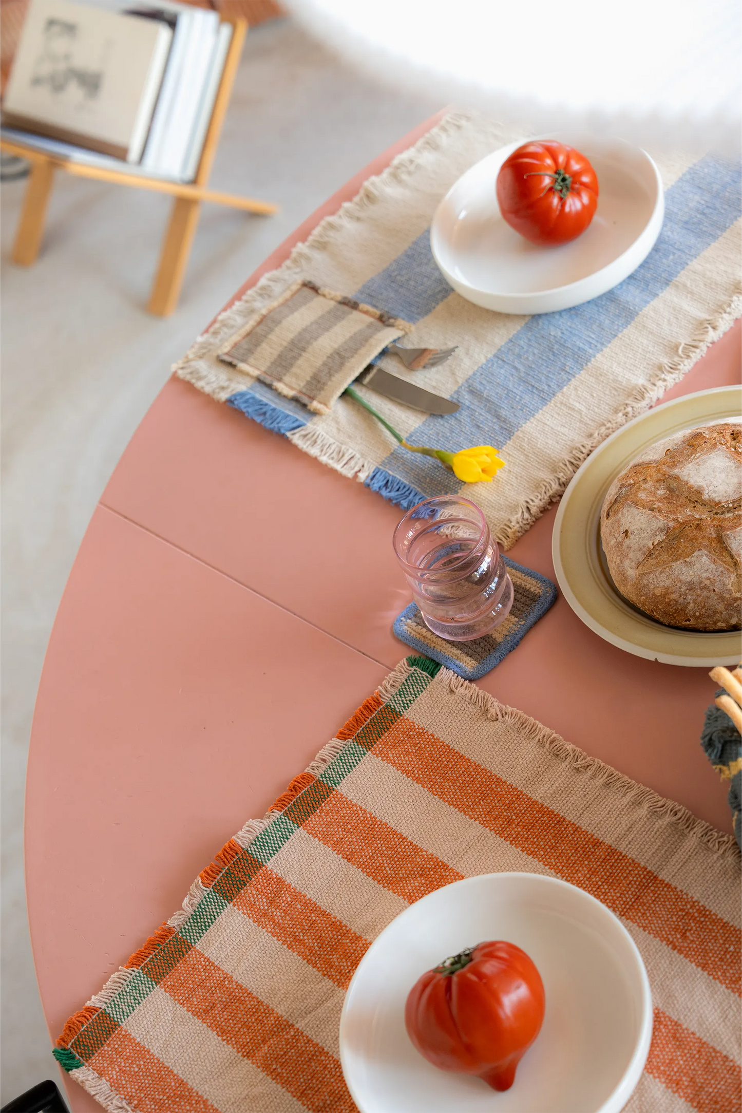 SET OF 2 HANDLOOM PLACEMATS POCKET BLUE 