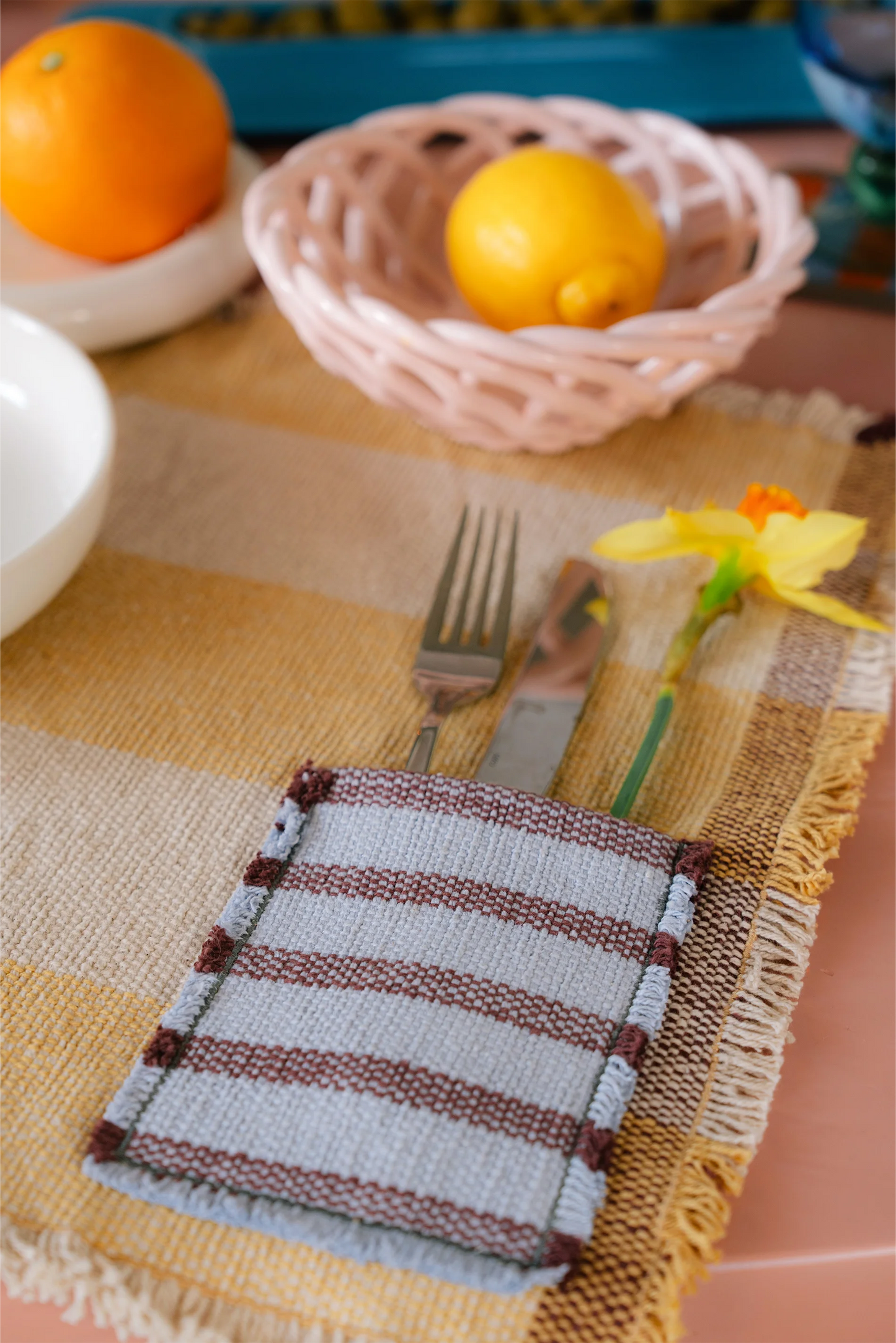 SET OF 2 HANDLOOM PLACEMATS POCKET HONEY