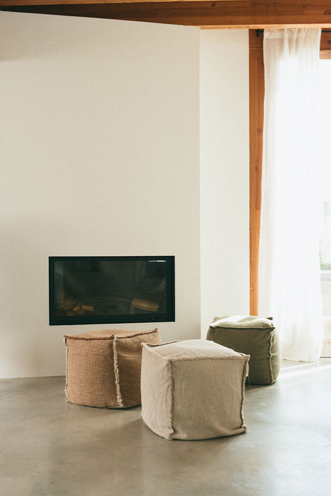 Handloom Pouf Ochre