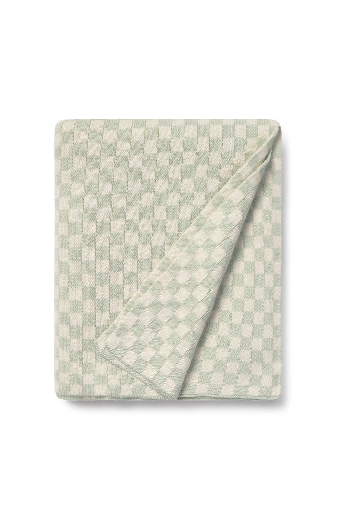 KNITTED BLANKET TILES BLUE SAGE