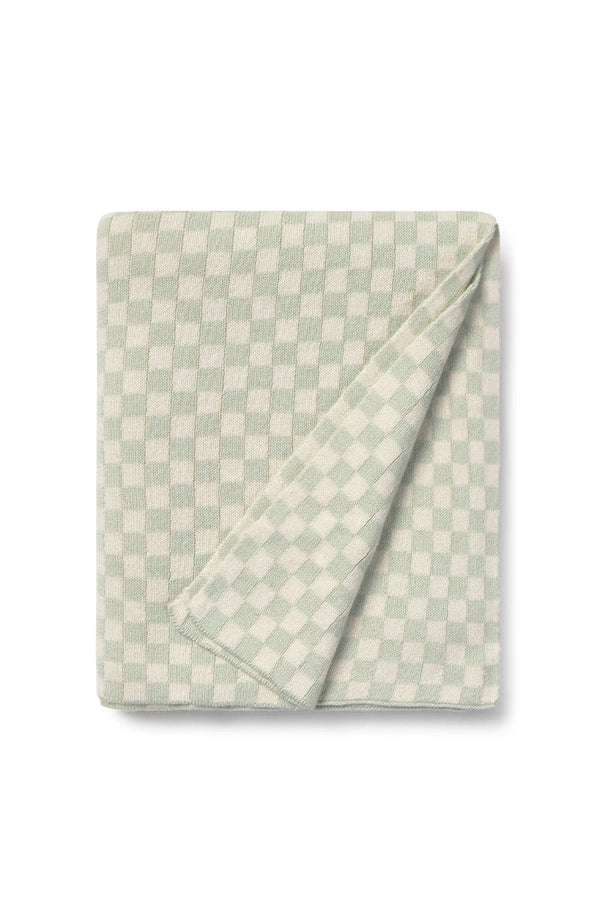 KNITTED BLANKET TILES BLUE SAGE
