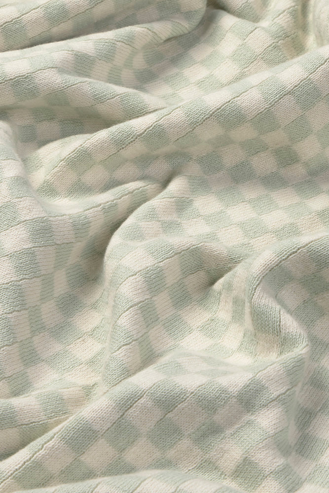 KNITTED BLANKET TILES BLUE SAGE