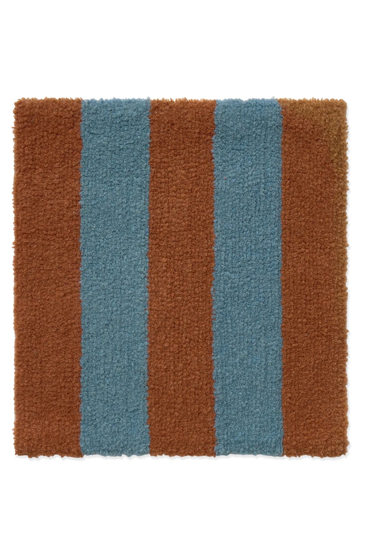 Swatch Washable Rug Cabana Lines Wool Cinnamon And Ocean Blue
