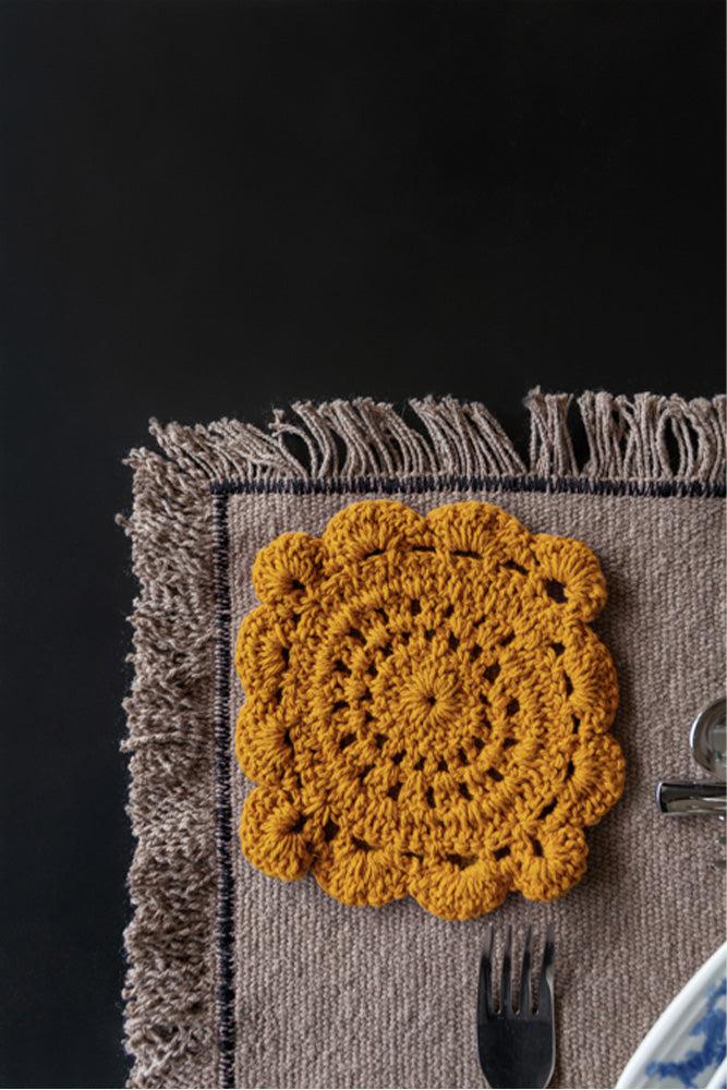 COASTER CROCHET MUSTARD - SET OF 4 HOOME