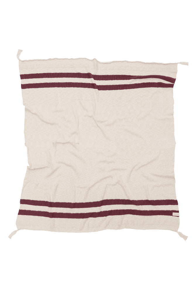 KNITTED BLANKET STRIPES NATURAL - BURGUNDY Lorena Canals