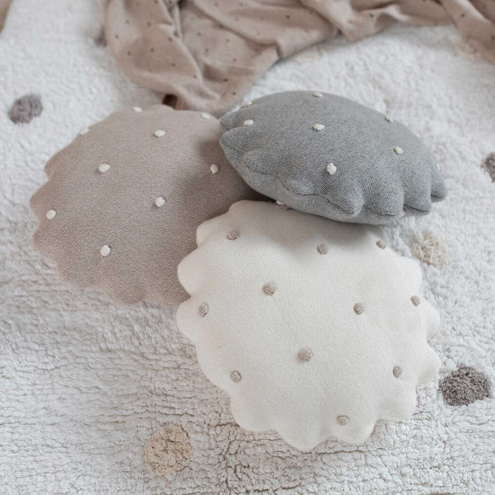 KNITTED CUSHION ROUND BISCUIT GREY Lorena Canals