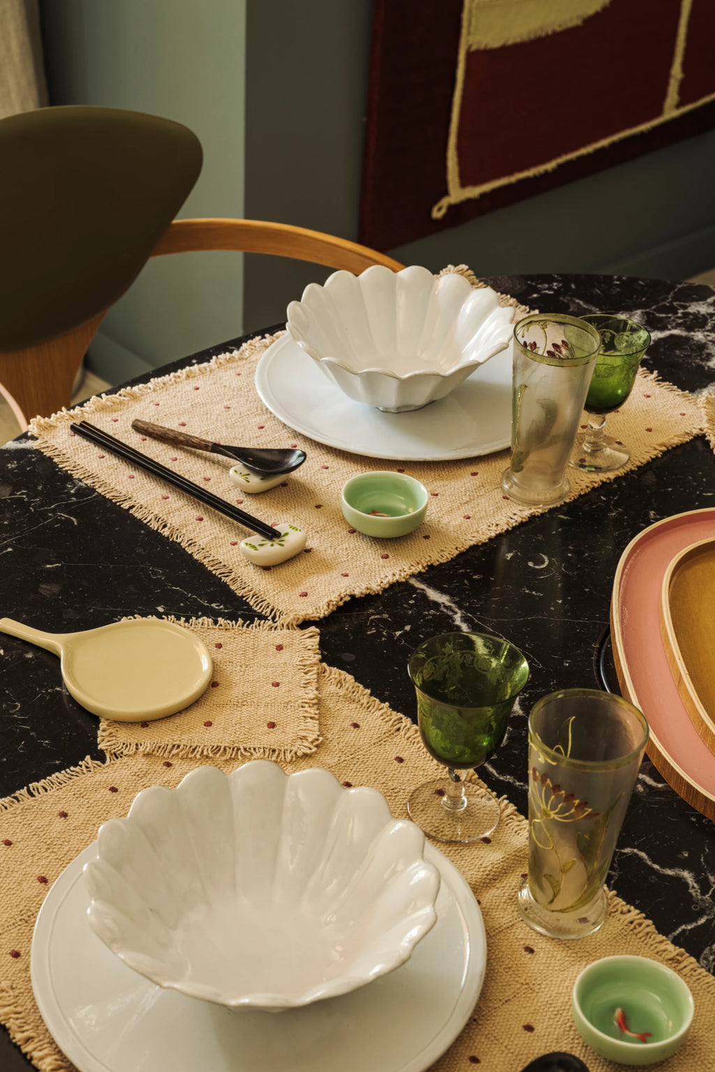 SET DE 2 SETS DE TABLE DOTS BEIGE